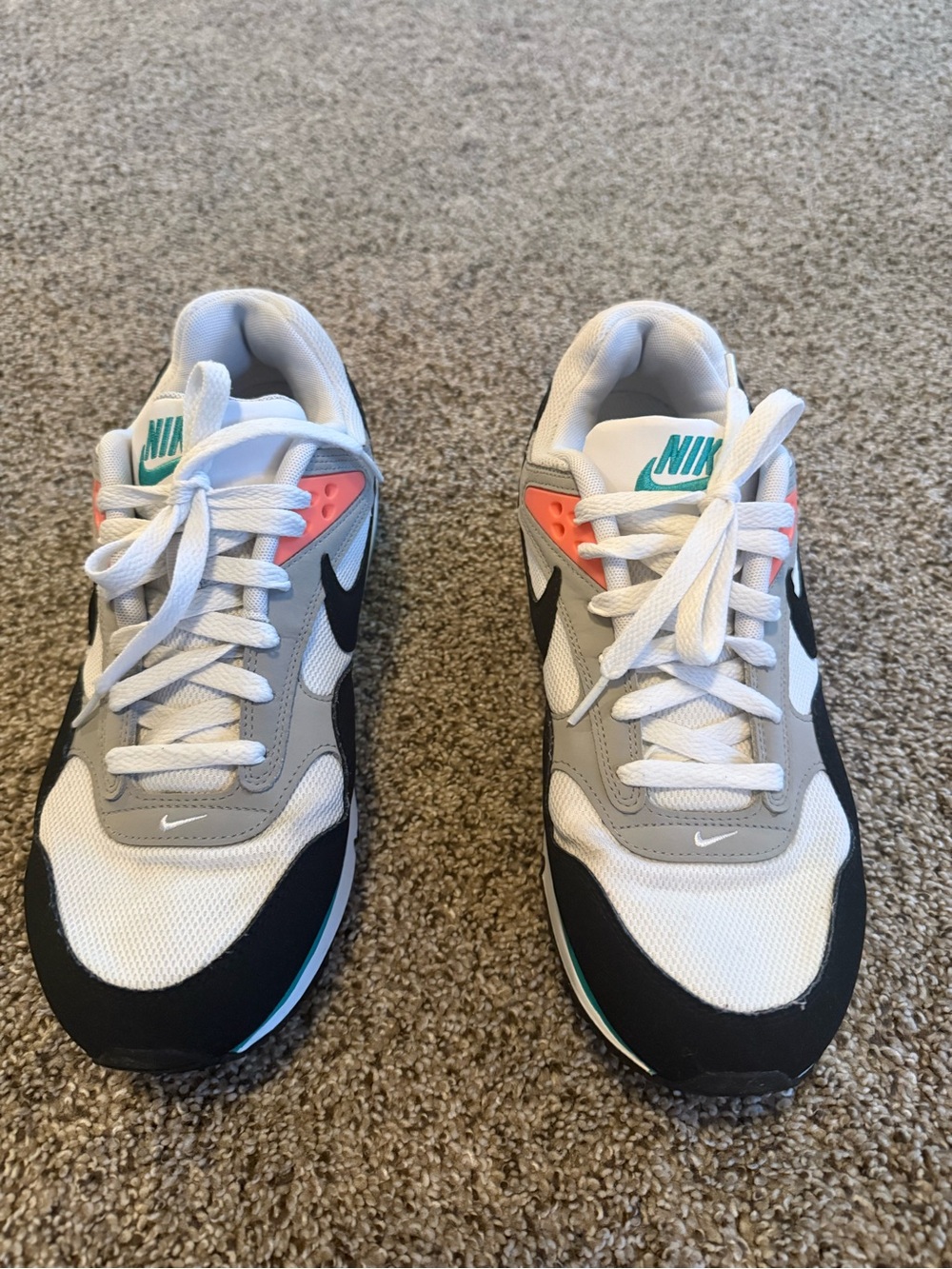 Nike White, Black, Gray & Teal Retro Runner with Coral Accents